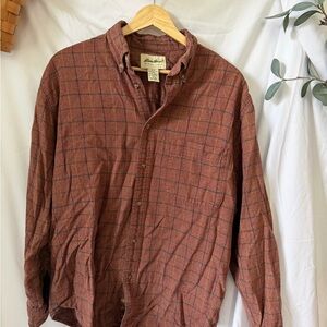 Eddie Bauer Rust and Navy Plaid Cotton Button-Up Shirt